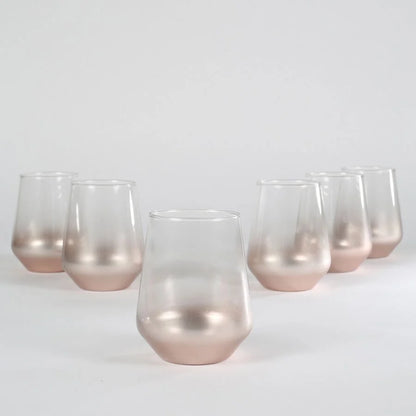 Rakle Glow Glass Set of 6 Tumbler Drinking Glasses 425ml, Rose