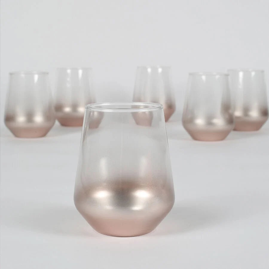 Rakle Glow Glass Set of 6 Tumbler Drinking Glasses 425ml, Rose