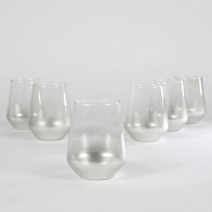 Rakle Glow Glass Set of 6 Tumbler Drinking Glasses 425ml, Silver