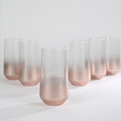 Rakle Glow Glass Set of 6 Tumbler Drinking Glasses 470ml, Rose