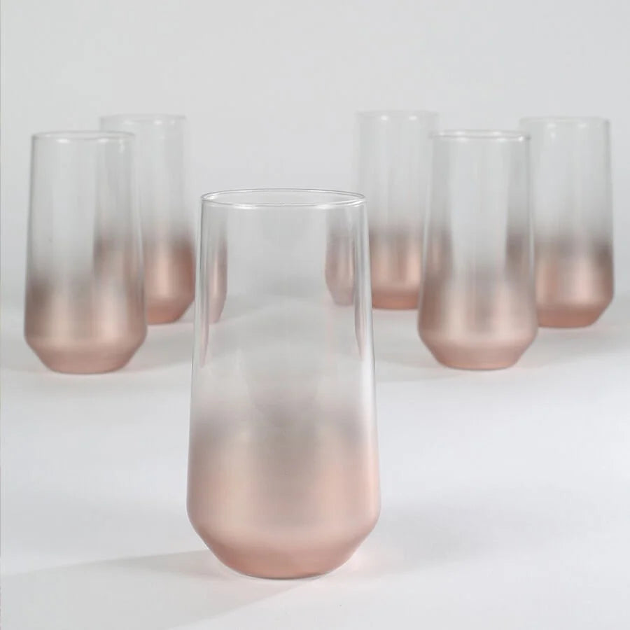 Rakle Glow Glass Set of 6 Tumbler Drinking Glasses 470ml, Rose