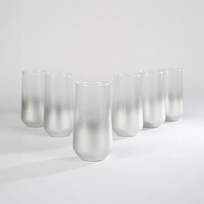 Rakle Glow Glass Set of 6 Tumbler Drinking Glasses 470ml, Silver