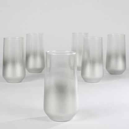 Rakle Glow Glass Set of 6 Tumbler Drinking Glasses 470ml, Silver