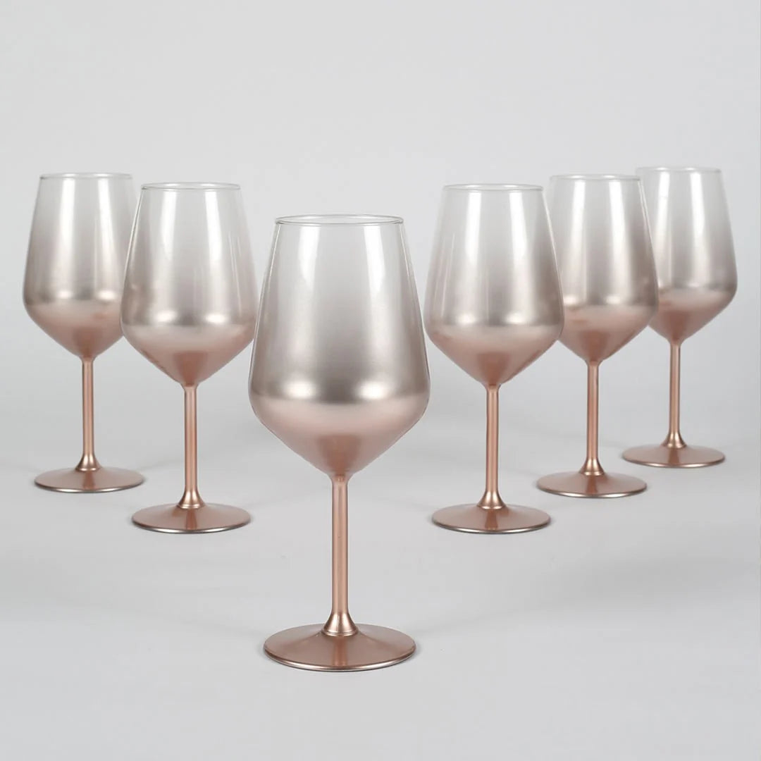 Rakle Glow Glass Set of 6 Wine Glasses 490ml, Rose