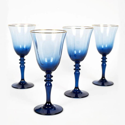 Rakle Gold Iconic Glass Set of 4 Wine Drinking Glasses 270ml, Blue