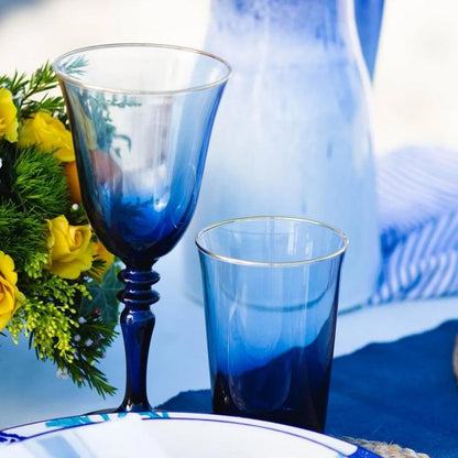 Rakle Gold Iconic Glass Set of 4 Wine Drinking Glasses 270ml, Blue