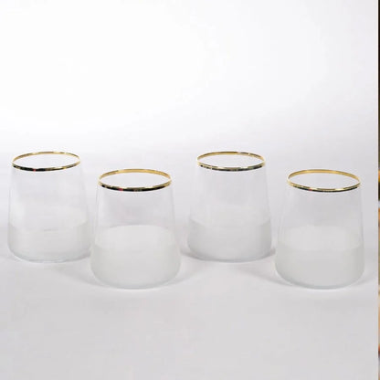 Rakle Nish Glass Set of 4 Tumbler Drinking Glasses 380ml, Clear/Frosted/Gold