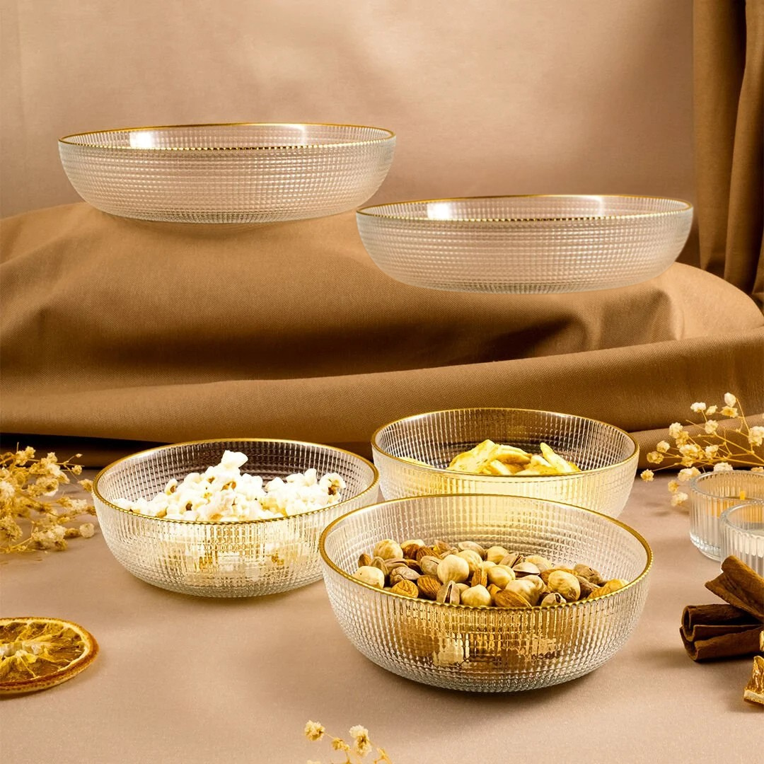 Fecra Loren Serving Bowl Set of 5, Clear/Gold