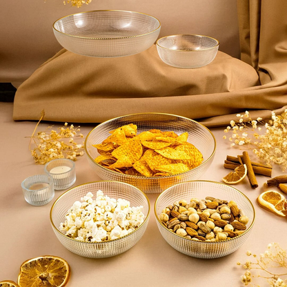 Fecra Loren Serving Bowl Set of 5, Clear/Gold