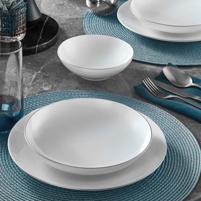 Güral Porcelain Atina 18 Piece Porcelain Dinner Set for 6 People, Silver