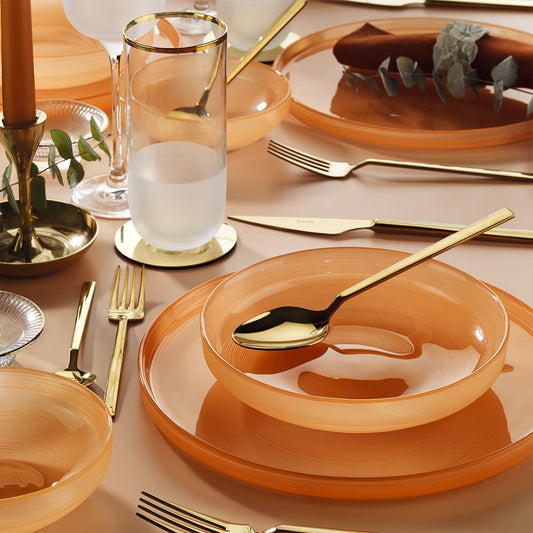 Fecra Circle 18 Piece Glass Dinner Set for 6 People, Orange