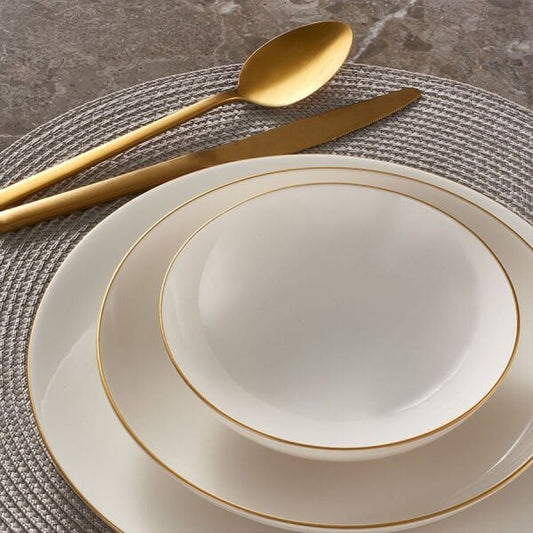 Fecra Aren 16 Piece Porcelain Dinner Set for 4 People, Gold