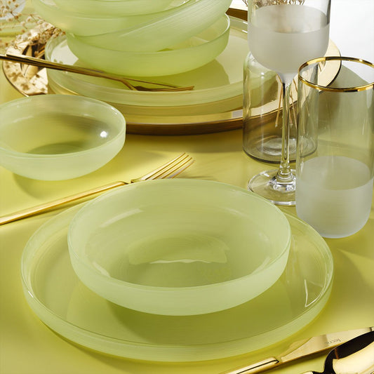 Fecra Circle 18 Piece Glass Dinner Set for 6 People, Green