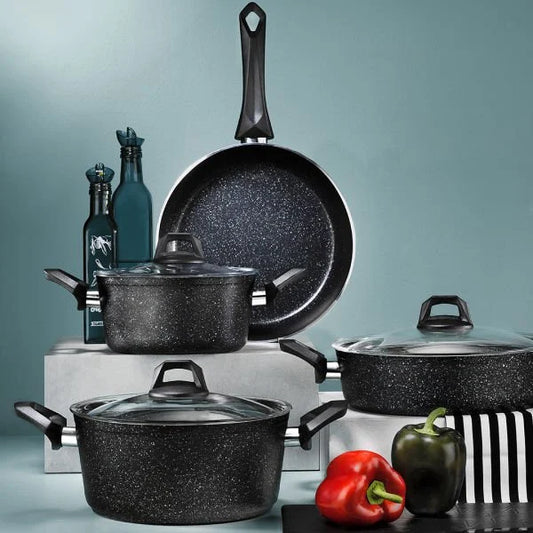 Fecra Kasrol 7 Piece Granite Pan Cookware Set, Black