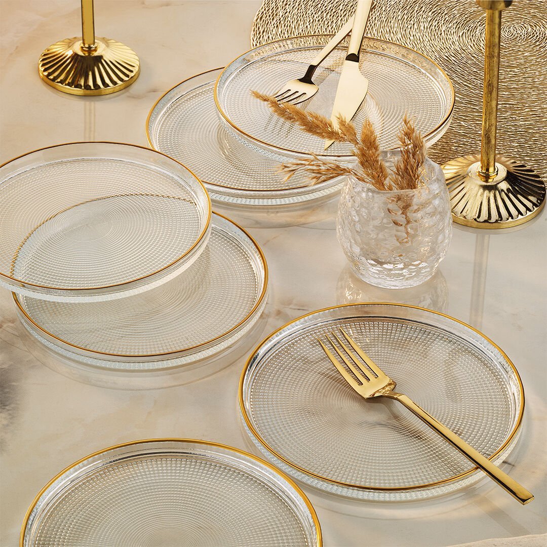 Fecra Loren 6 Piece Glass Serveware Set 16cm, Gold