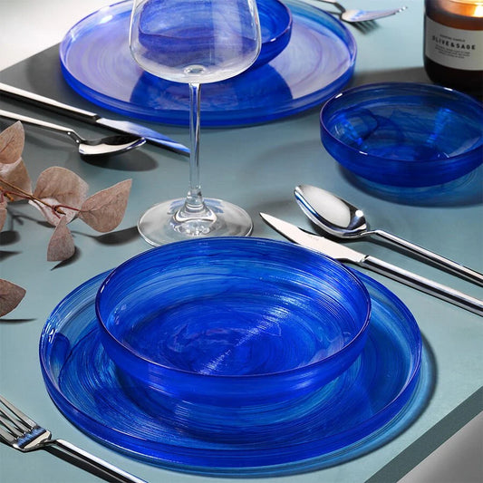 Fecra Loya 18 Piece Glass Dinner Set for 6 People, Blue