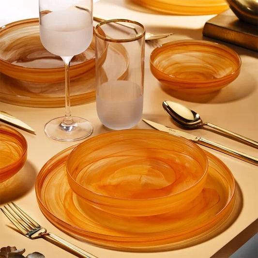 Fecra Loya 18 Piece Glass Dinner Set for 6 People, Orange