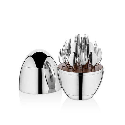 Fecra 24 Piece Stainless Steel Cutlery Set with Egg Stand for 6 People, Silver