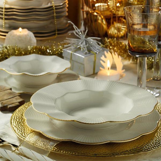 Kütahya Porcelain Milena 24 Piece Dinner Set for 6 People, Cream/Gold