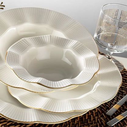 Kütahya Porcelain Milena 24 Piece Dinner Set for 6 People, Cream/Gold