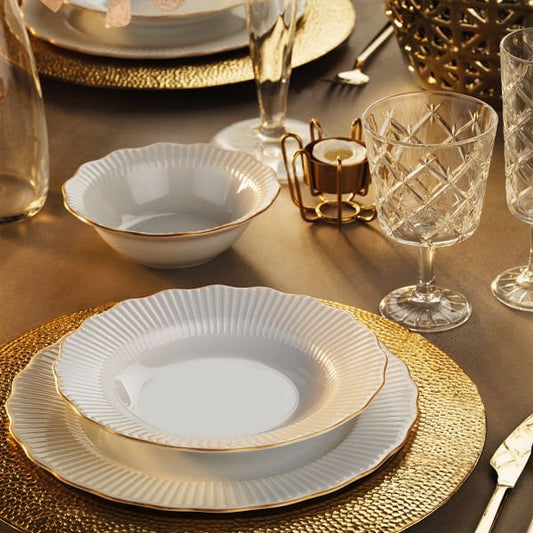 Porland Frilly 18 Piece Porcelain Dinner Set for 6 People, Gold