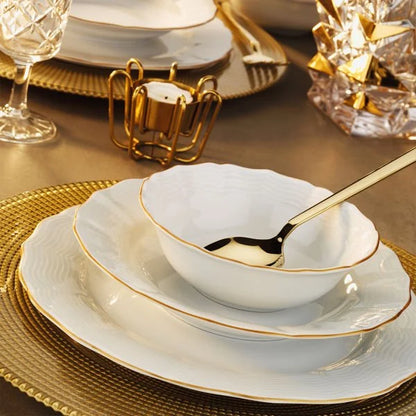 Porland Wavy 18 Piece Porcelain Dinner Set for 6 People, Gold