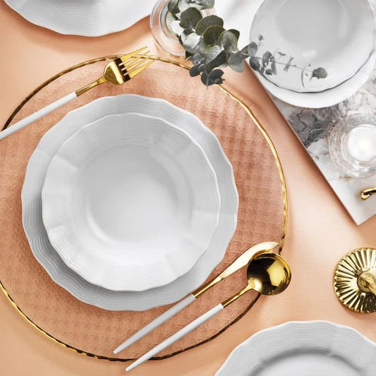 Porland Wavy 18 Piece Porcelain Dinner Set for 6 People, White